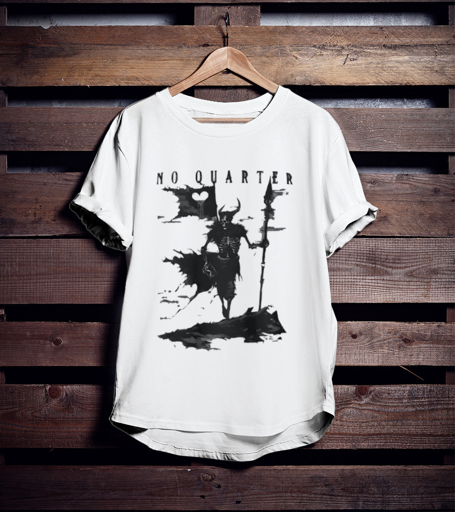 No Quarter Distressed Skeleton Warrior Dark Fantasy T-Shirt
