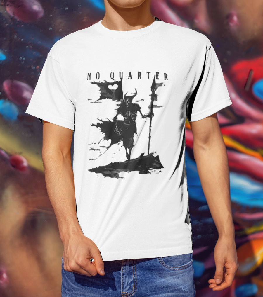 No Quarter Distressed Skeleton Warrior Dark Fantasy T-Shirt