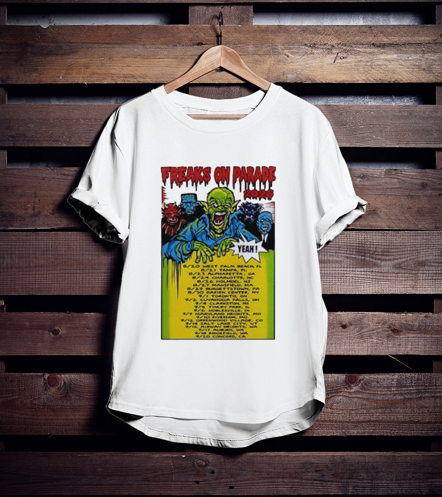 Freaks On Parade Tour 2023 Rob Zombie Dates West Palm Beach Tampa Atlanta Concord T-Shirt