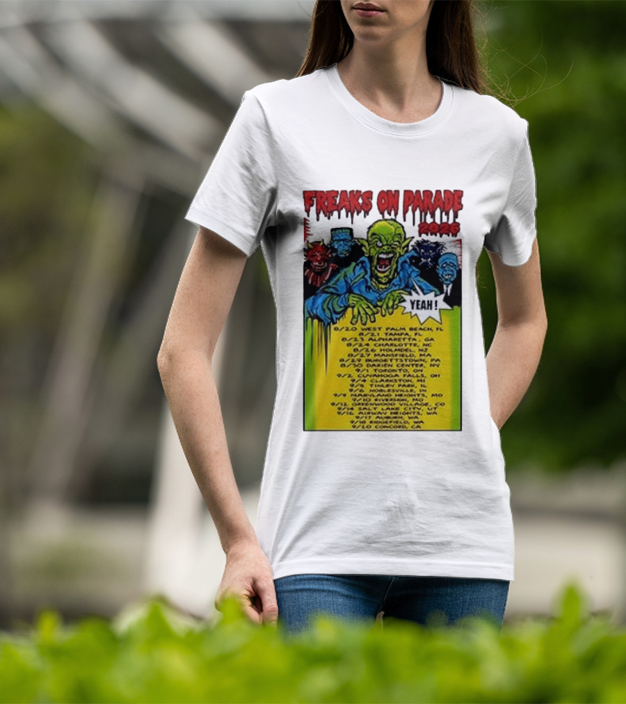 Freaks On Parade Tour 2023 Rob Zombie Dates West Palm Beach Tampa Atlanta Concord T-Shirt