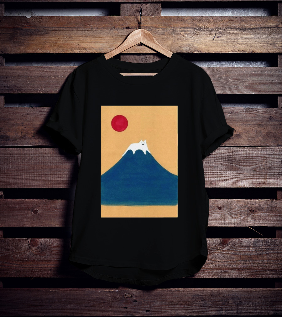 Meow Fuji Cat With Red Sun Illustration Japan T-Shirt