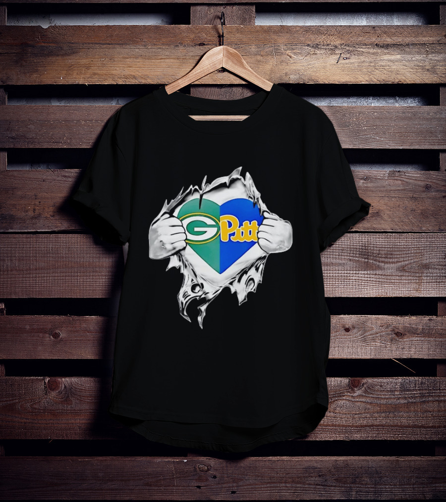 Green Bay Packers Pittsburgh Panthers Superman Heart Rip T-Shirt