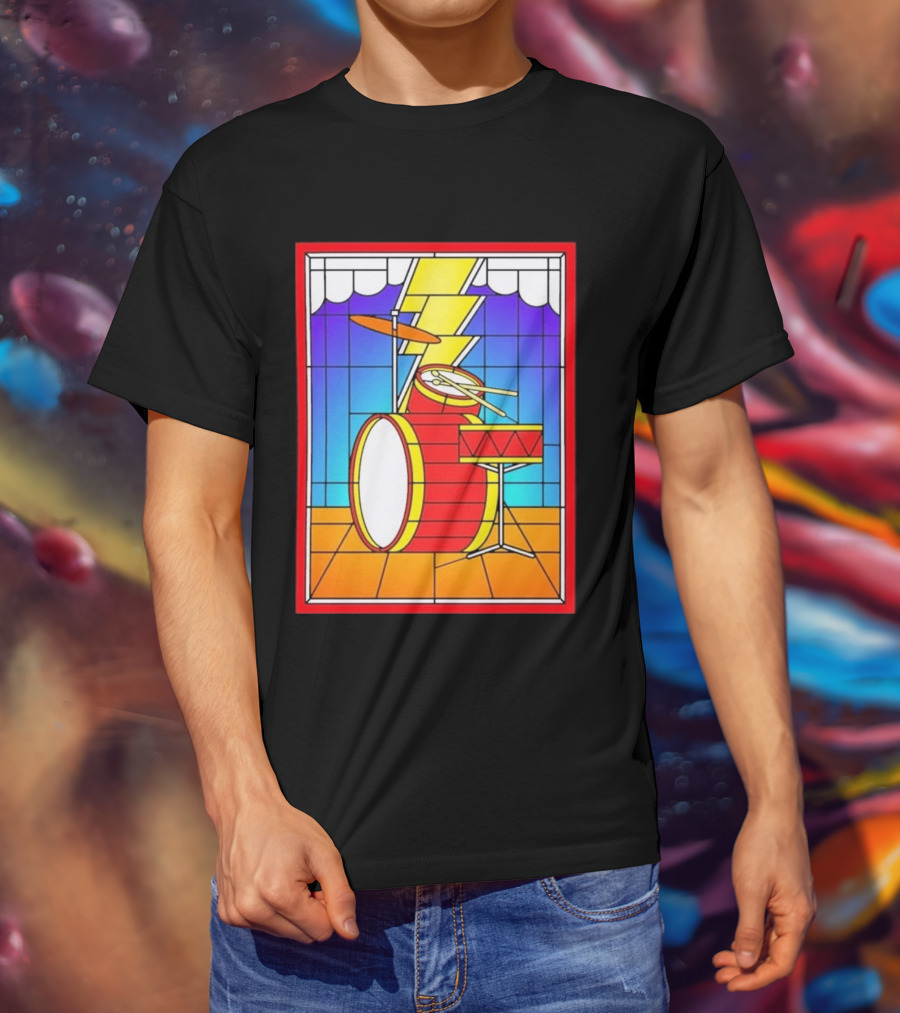 Stained Glass Drum Kit With Lightning Bolt T-Shirt