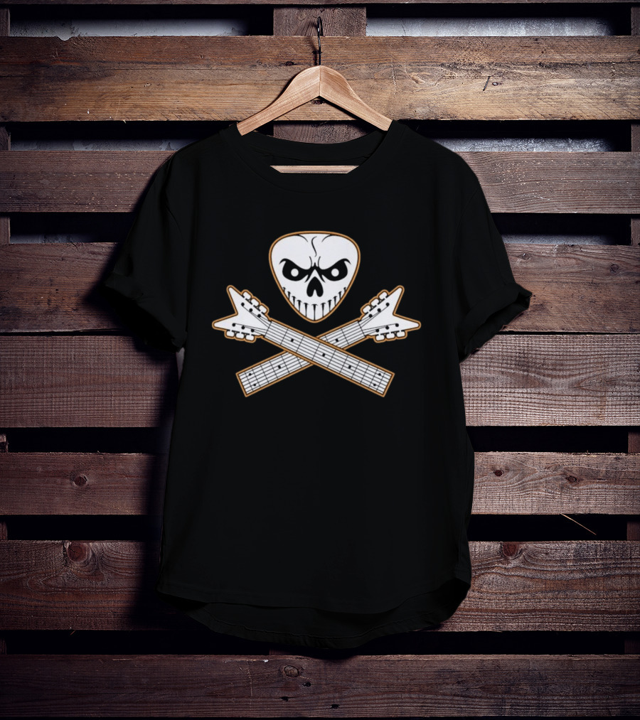 Guitar Pick Skull Crossed Guitars Rock Metal Music T-Shirt