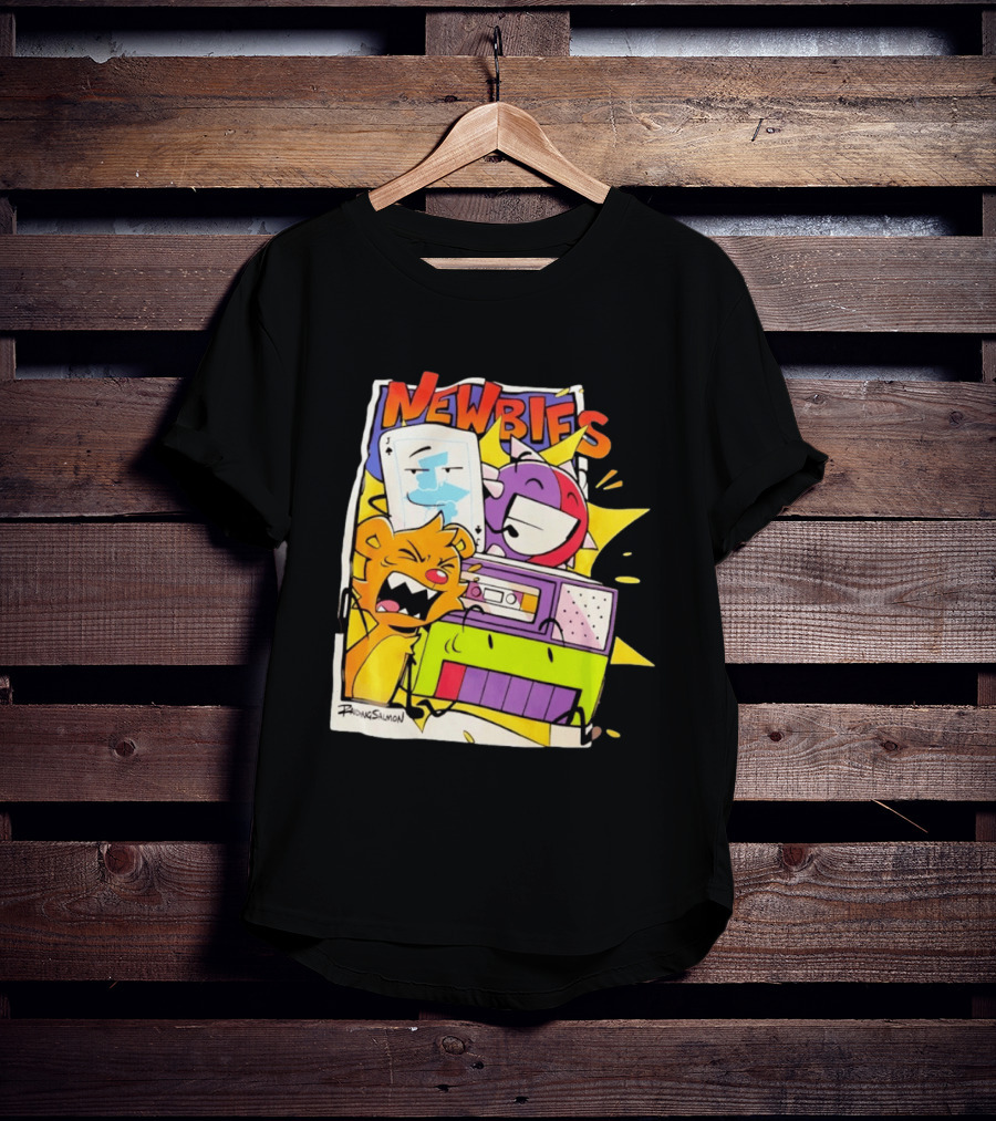Newbies RaidingSalmon Cartoon Boombox And Cards Explosion T-Shirt
