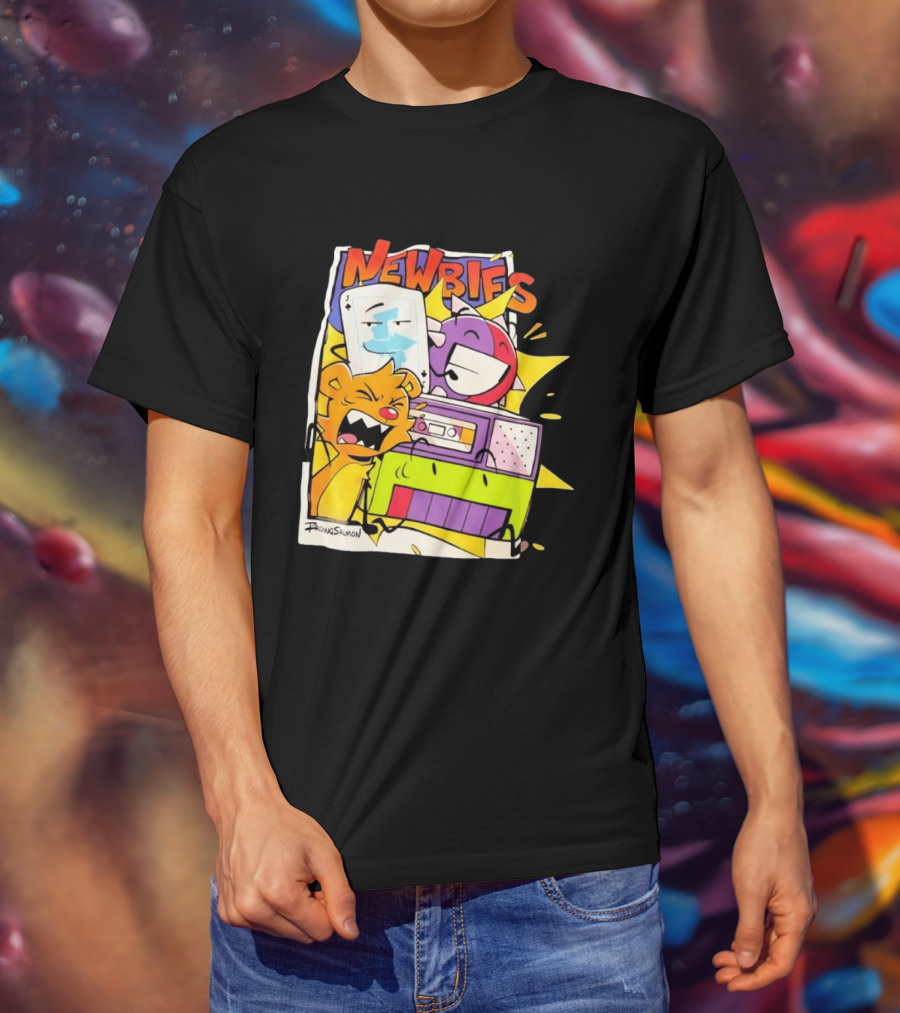 Newbies RaidingSalmon Cartoon Boombox And Cards Explosion T-Shirt