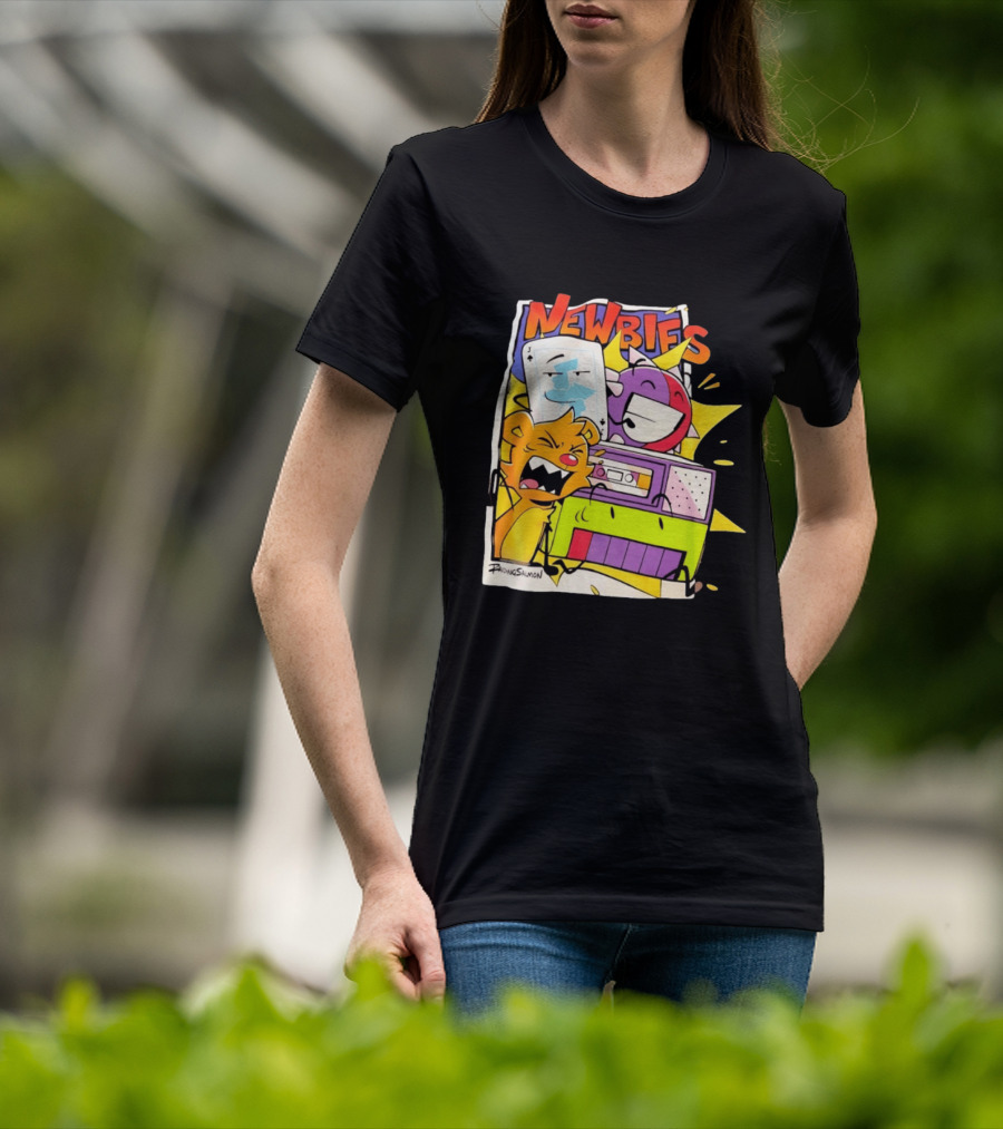 Newbies RaidingSalmon Cartoon Boombox And Cards Explosion T-Shirt