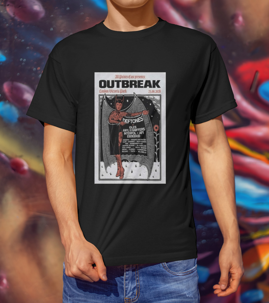 All Points East Presents Outbreak London Victoria Park 25.08.2026 Deftones Idles Amy Sniffers Interpol AFI Esdeekid T-Shirt