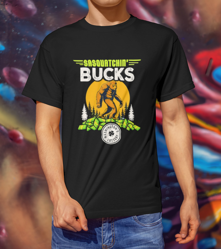 Sasquatchin' Bucks Bigfoot Money Walk And Trees T-Shirt