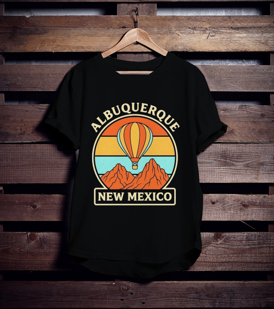 Albuquerque New Mexico Hot Air Balloon Over Mountains T-Shirt