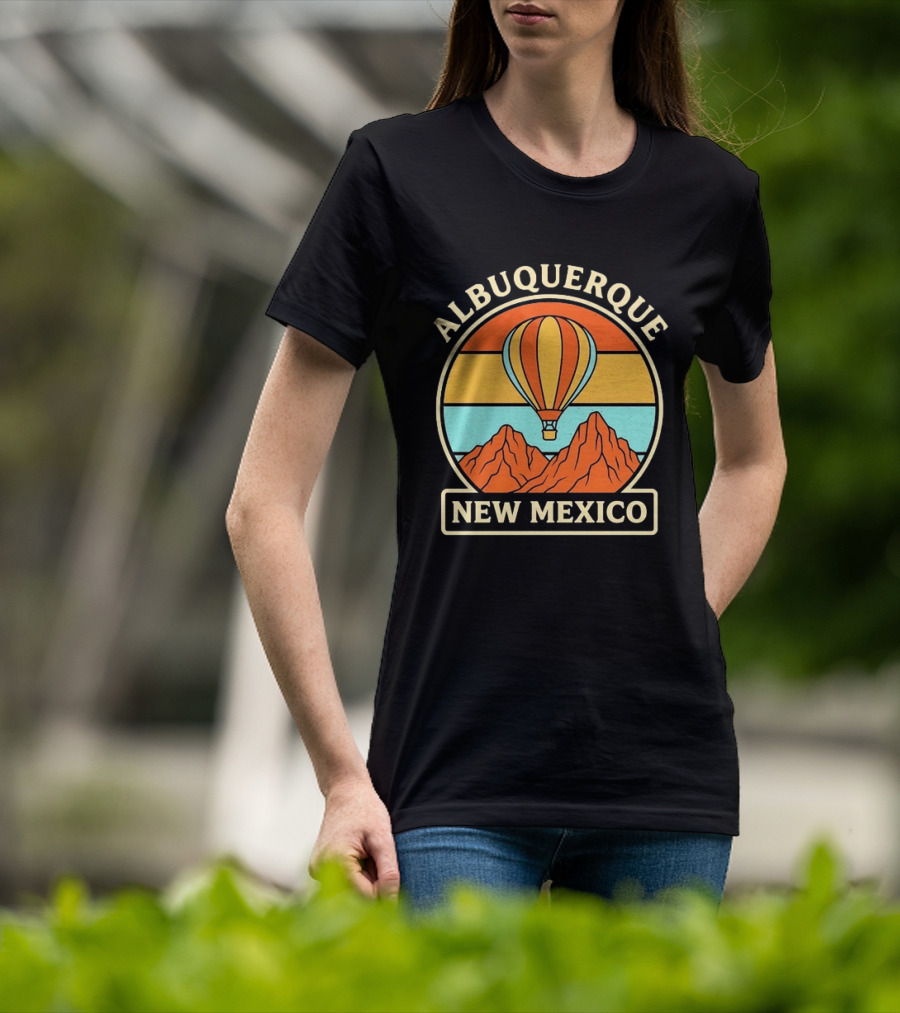 Albuquerque New Mexico Hot Air Balloon Over Mountains T-Shirt