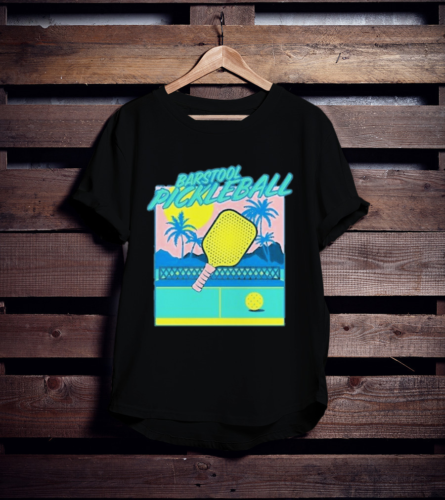 Barstool Pickleball Tropical Retro Paddle And Palm Trees T-Shirt