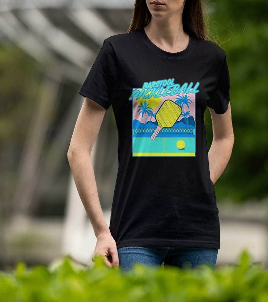 Barstool Pickleball Tropical Retro Paddle And Palm Trees T-Shirt