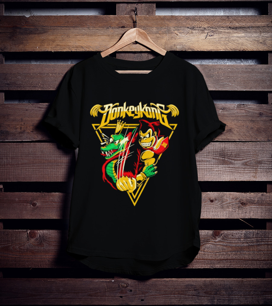 Donkey Kong Cartoon Retro Style Triangular Battle Scene T-Shirt
