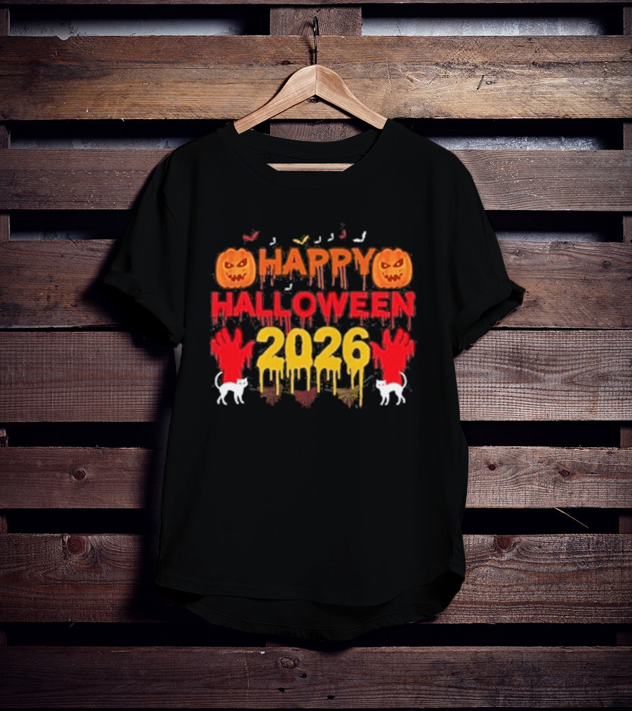 Happy Halloween 2026 Spooky Pumpkin Ghosts And Cats T-Shirt