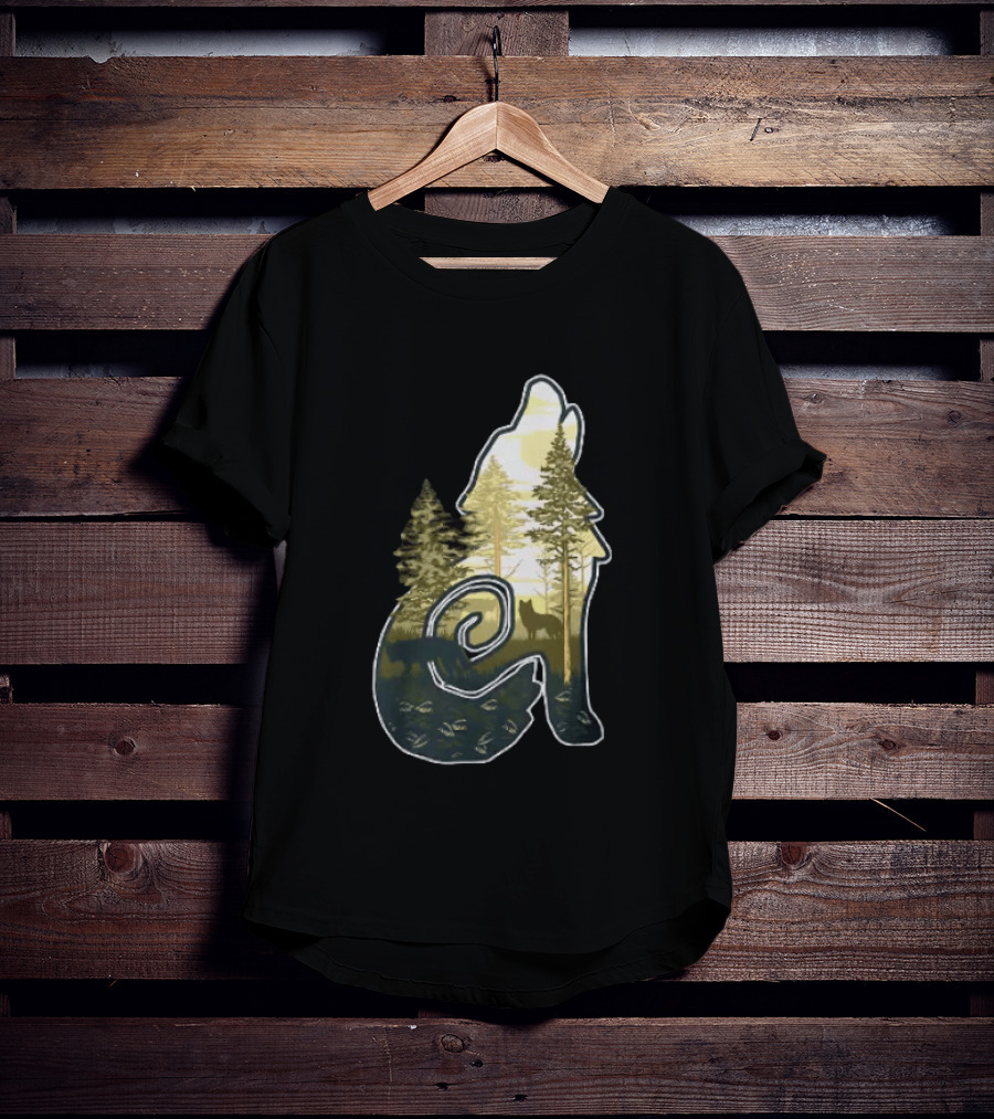 Wolf Howling Forest Scene Fahlo Nature Wildlife T-Shirt