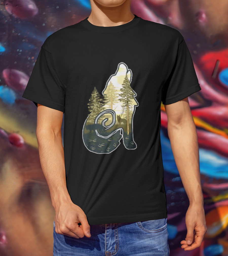 Wolf Howling Forest Scene Fahlo Nature Wildlife T-Shirt