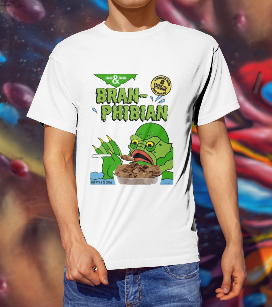 Bran Phibian Chills And Thrills Cereal Box Fortified With 8 Essential Vitamins And Worms T-Shirt