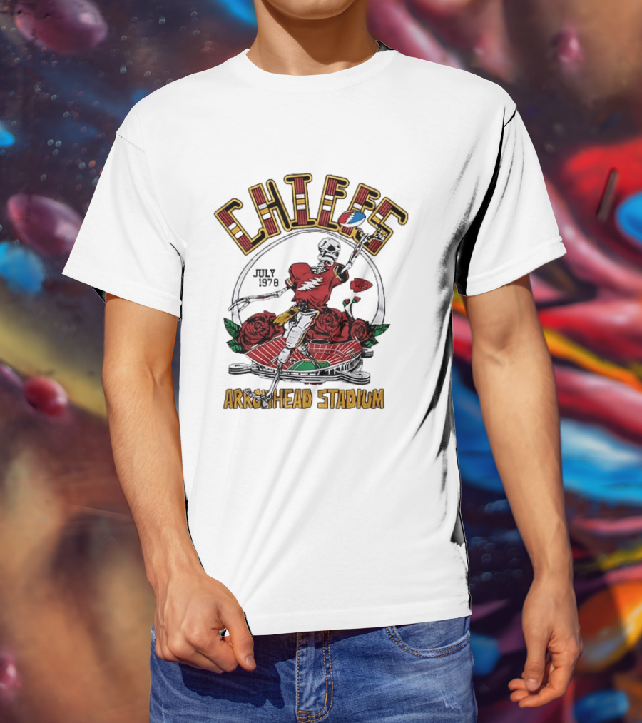 Kansas City Chiefs July 1 1978 Arrowhead Stadium Grateful Dead Skeleton Roses T-Shirt