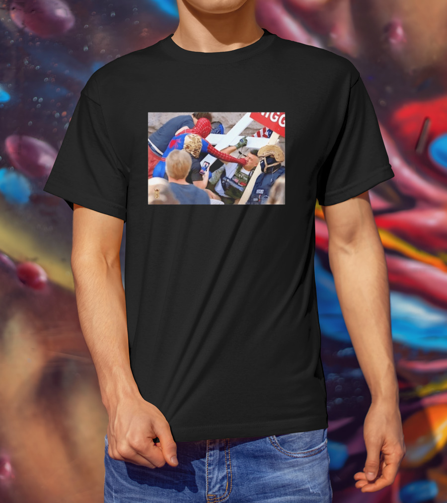 Spider Man Confrontation With Agent Superhero T-Shirt