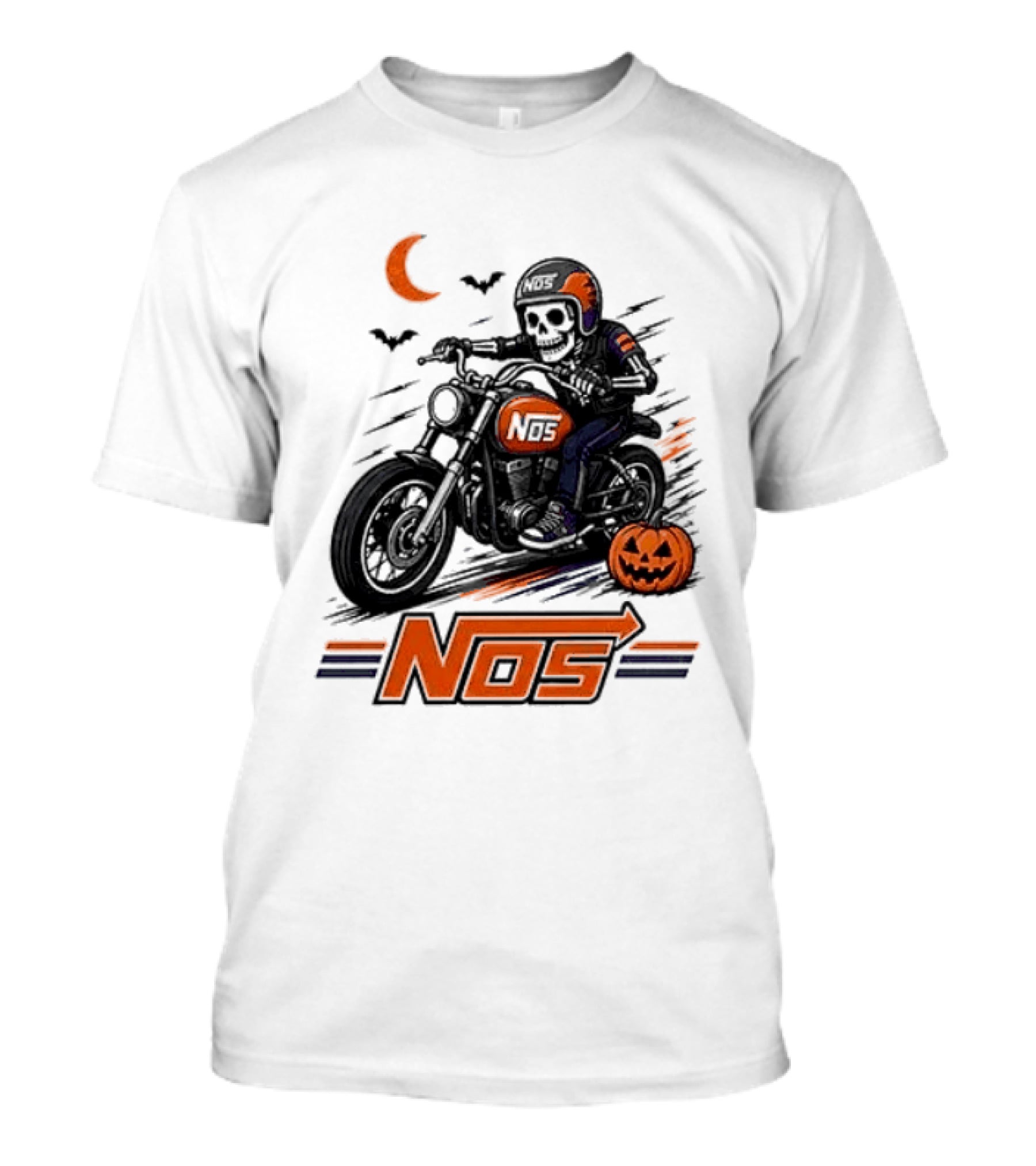 NOS Skeleton Biker Halloween Pumpkin Moon Bats T-Shirt