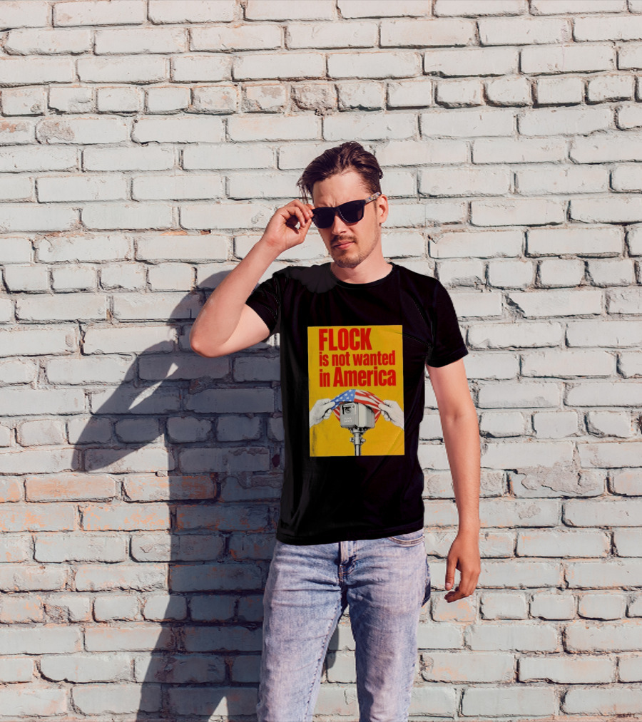 Flock Is Not Wanted In America Surveillance Safety Camera Covering Flag T-Shirt