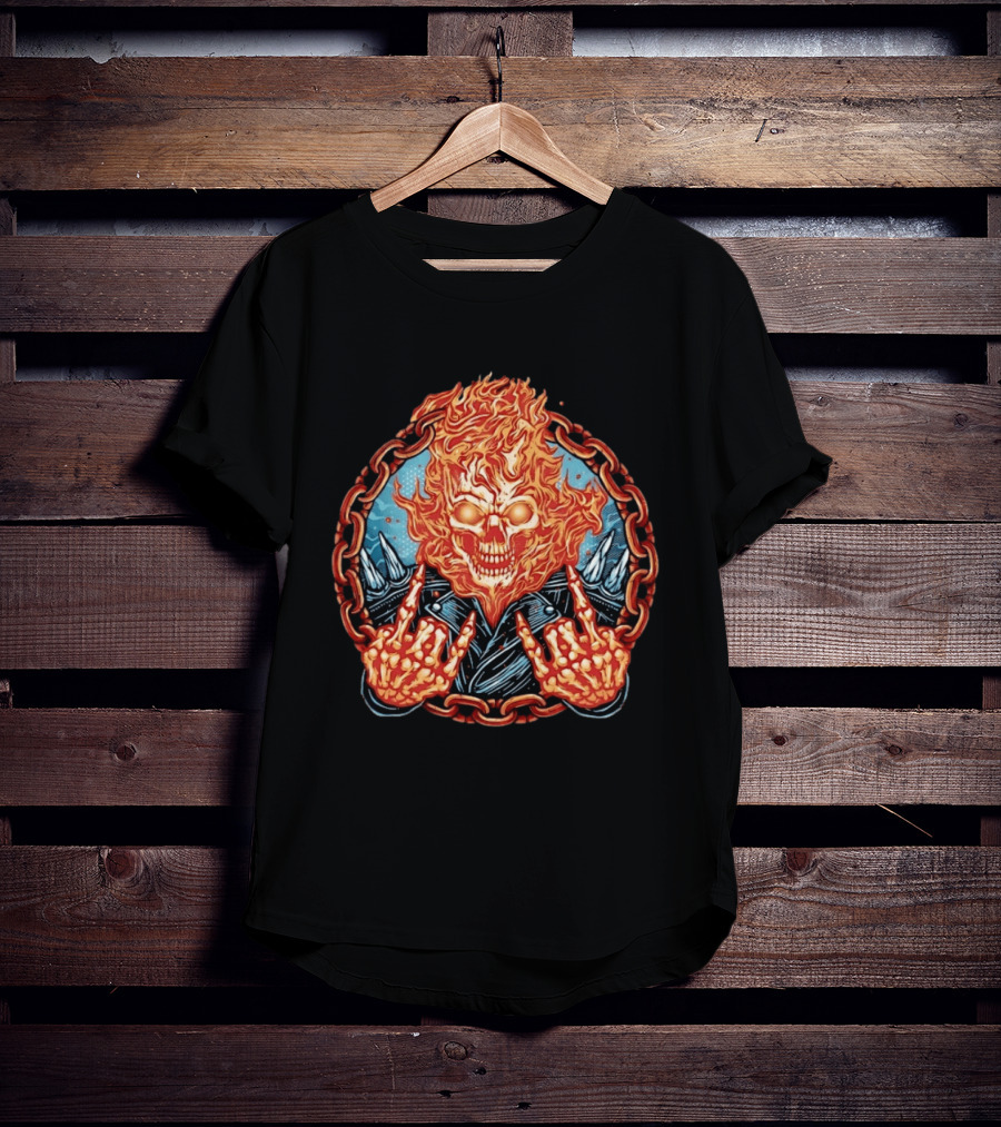 Ghost Rider Flaming Skull Heavy Metal Fiery Chain Rock And Roll T-Shirt