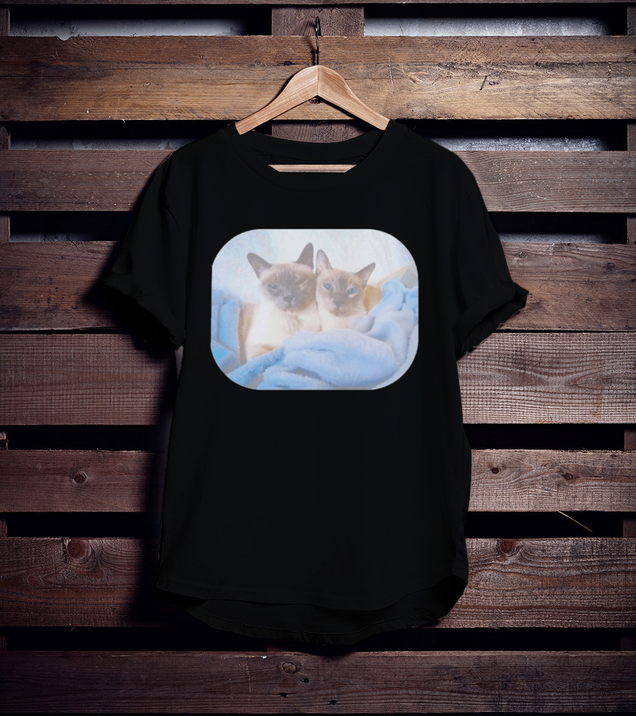 Siamese Cats Snuggling In Blue Blanket T-Shirt