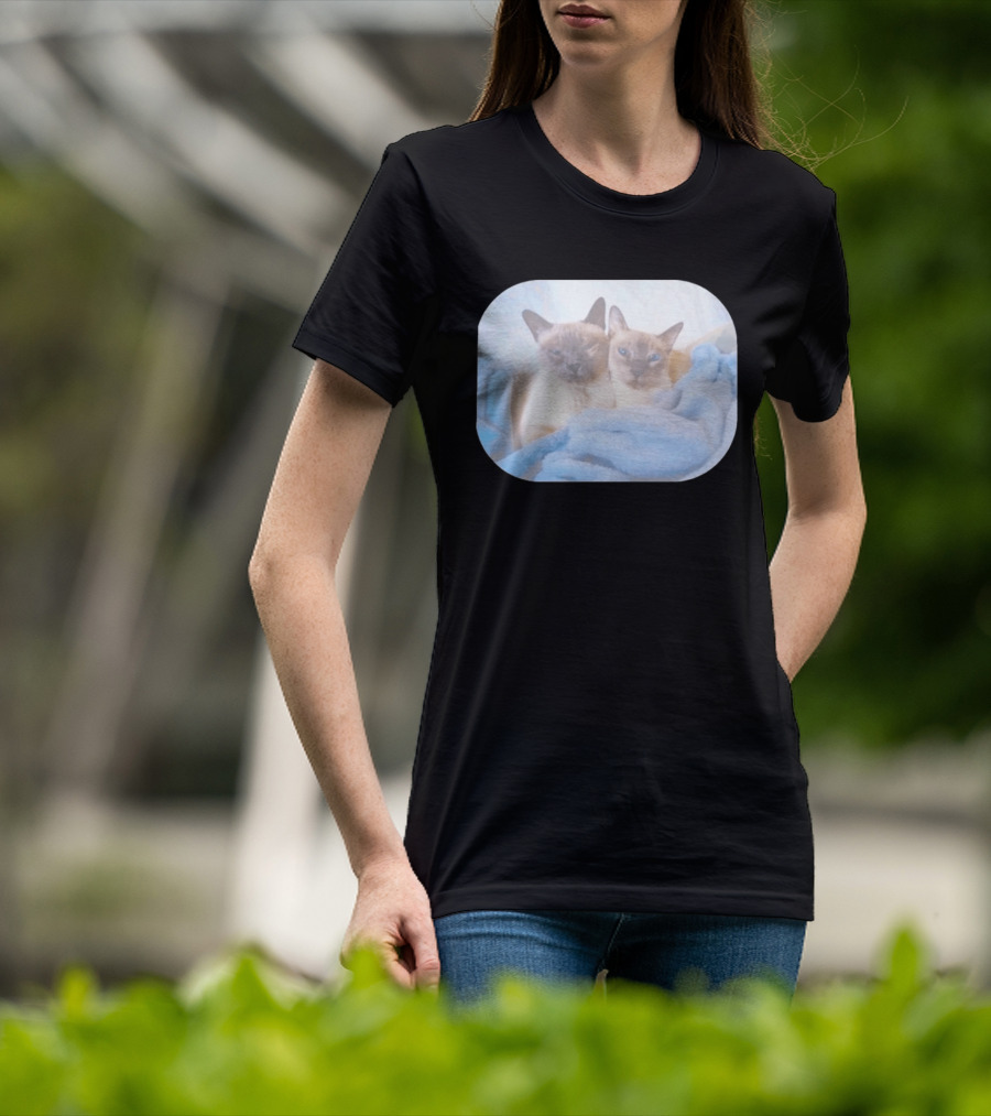 Siamese Cats Snuggling In Blue Blanket T-Shirt