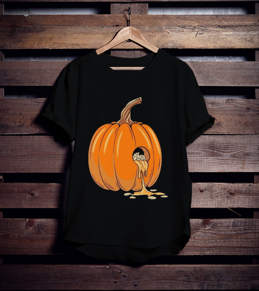 Gourdy Hole Halloween Pumpkin With Seeds Streaming Out T-Shirt