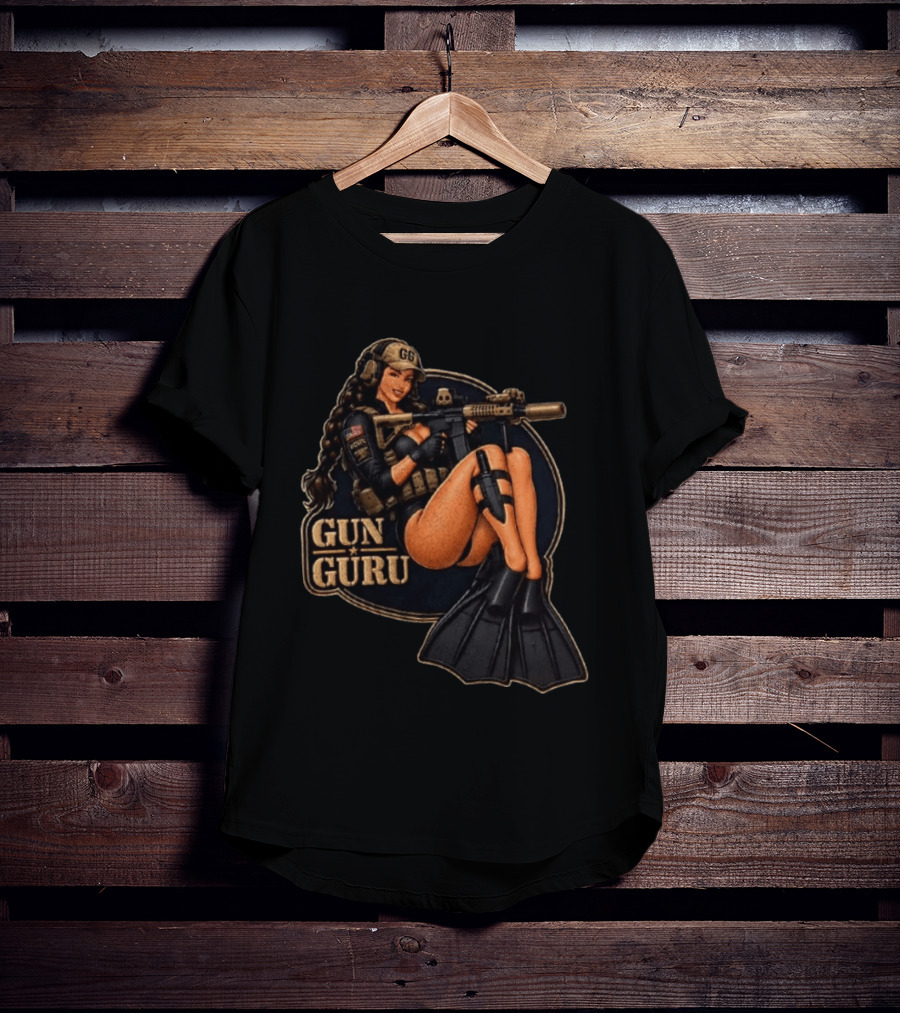Trained Equipped Gun Guru Pinup Always Ready To Get A Little Wet T-Shirt