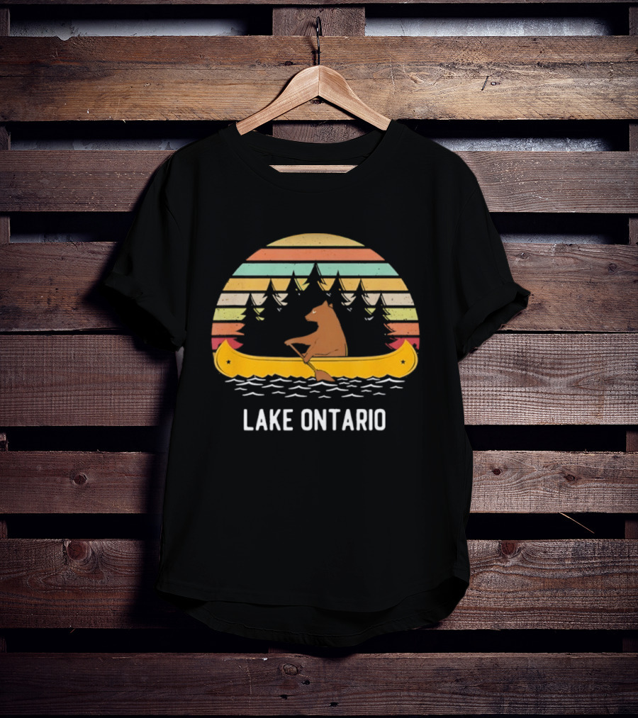 Lake Ontario Bear Canoeing Retro Vintage Sunset T-Shirt