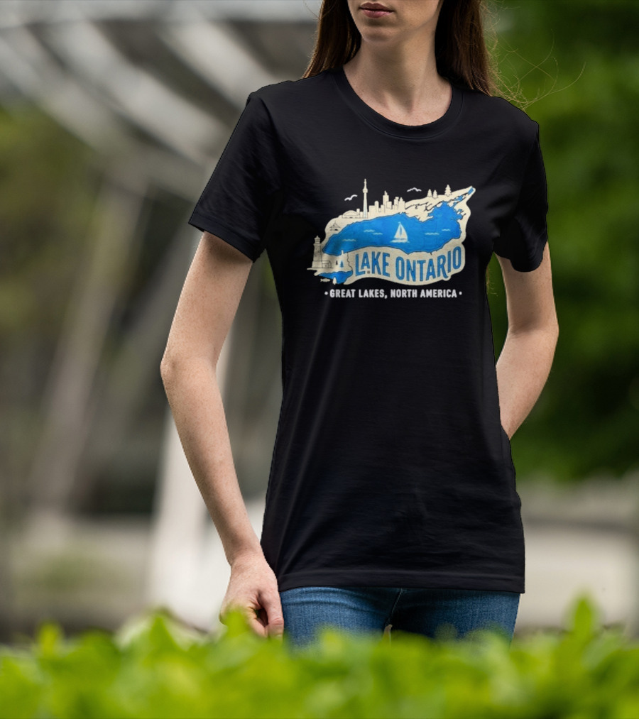 Lake Ontario Skyline Map Great Lakes North America T-Shirt