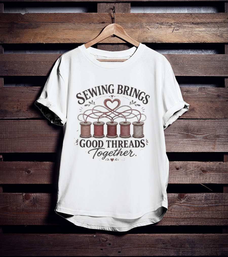 Sewing Brings Good Threads Together Heart Spools Seamstress T-Shirt
