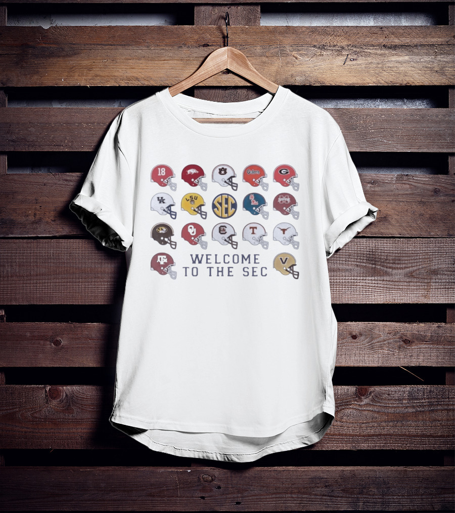 Welcome To The SEC Football Helmets Featuring NCAA Teams And Iconic SEC T-Shirt