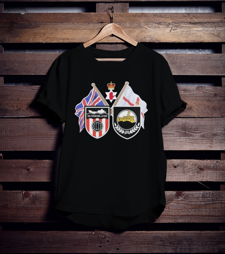 Sunderland And Linfield FC Crests Union Jack Northern Ireland Flags T-Shirt