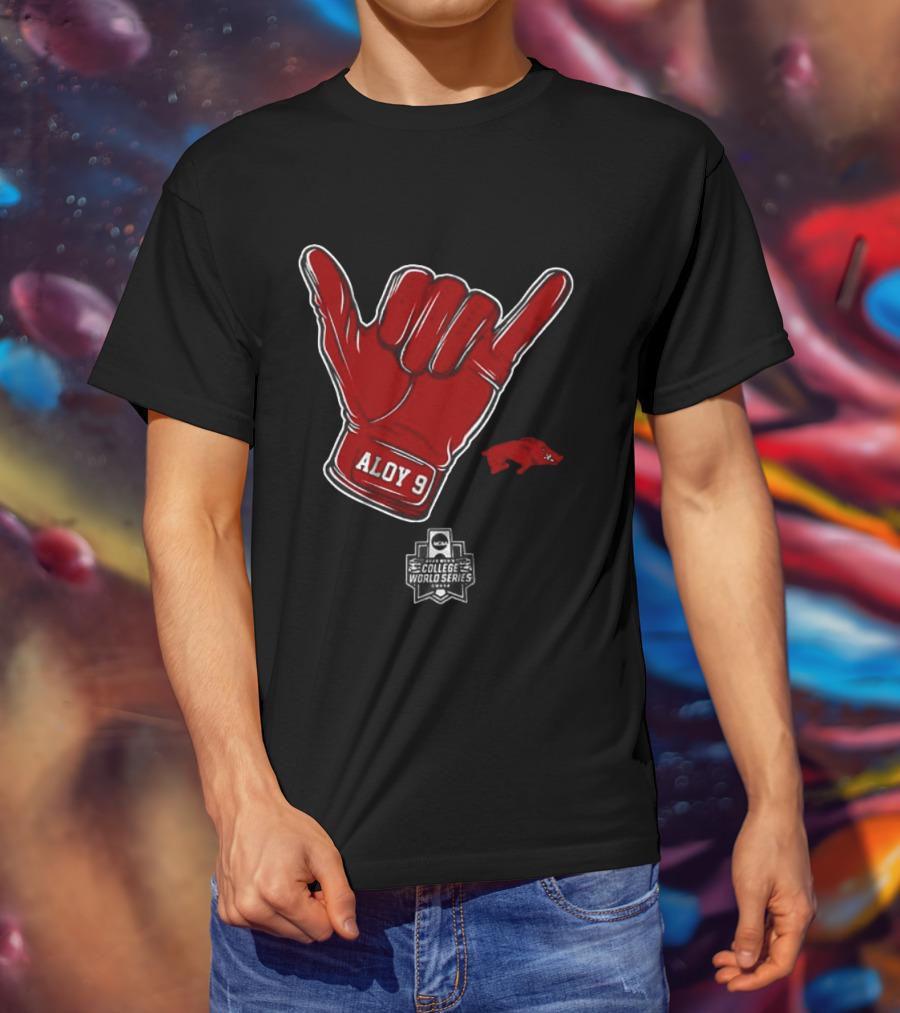 Arkansas Razorbacks Aloy 9 NCAA College World Series Shaka Gesture T-Shirt