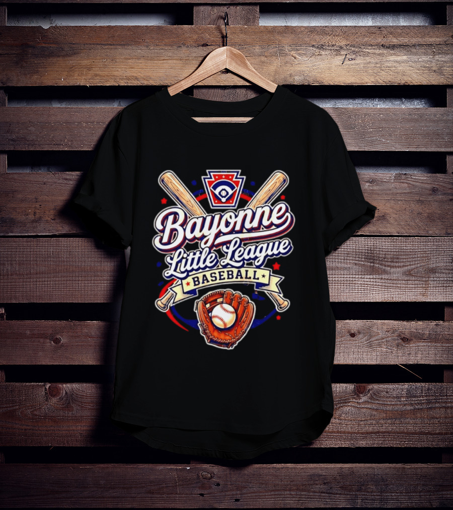 Bayonne Little League Baseball Youth Sports Emblem With Bats Glove And Ball T-Shirt
