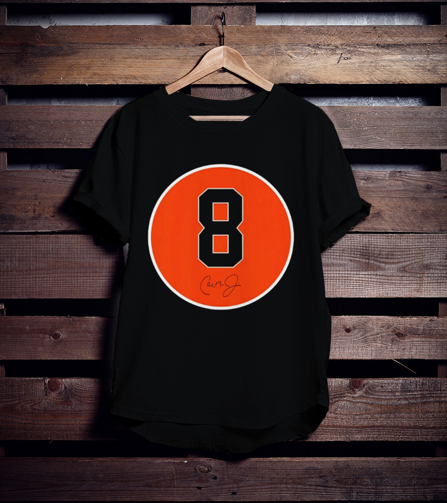 Cal Ripken Jr Number 8 Baltimore Orioles Team Circle Orange T-Shirt
