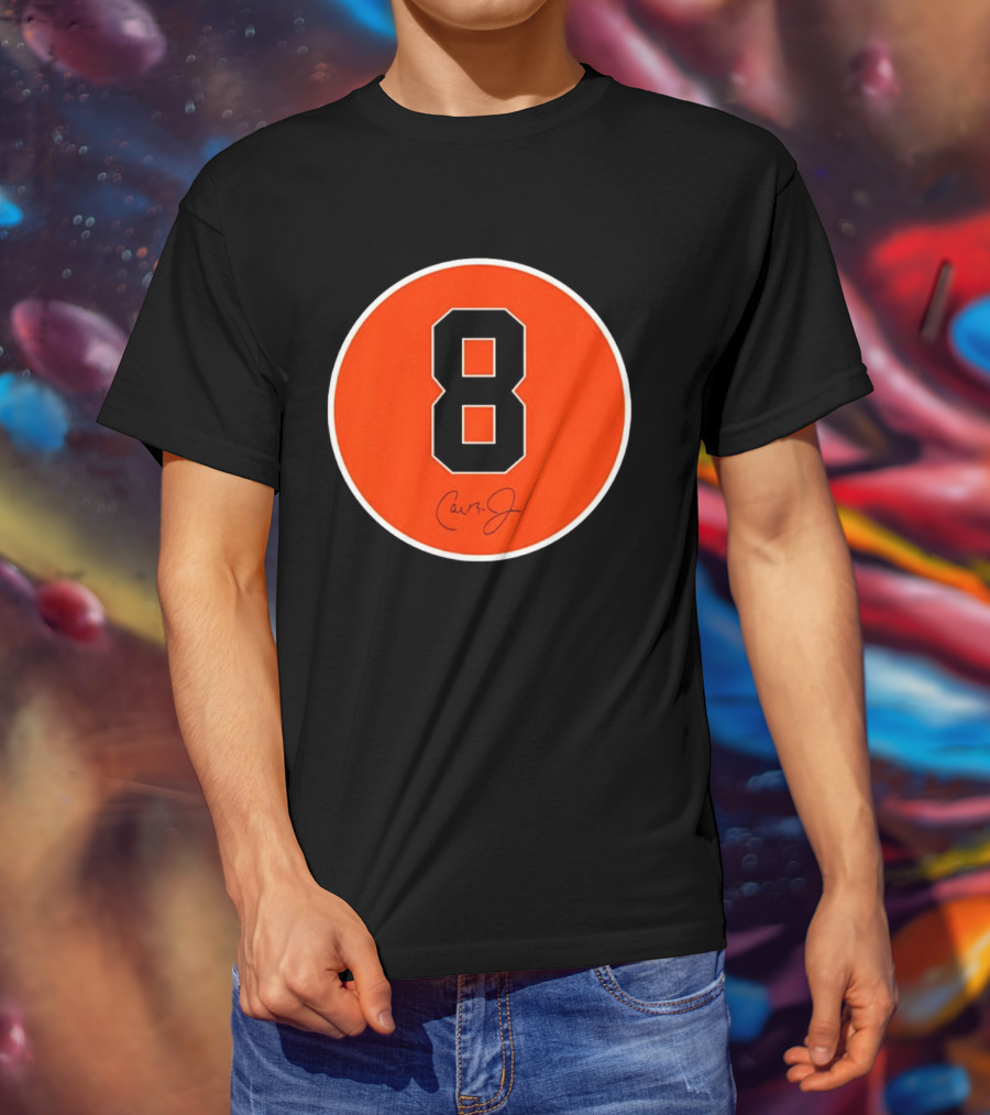 Cal Ripken Jr Number 8 Baltimore Orioles Team Circle Orange T-Shirt