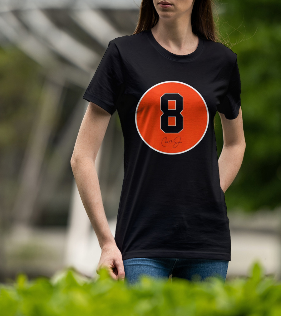 Cal Ripken Jr Number 8 Baltimore Orioles Team Circle Orange T-Shirt