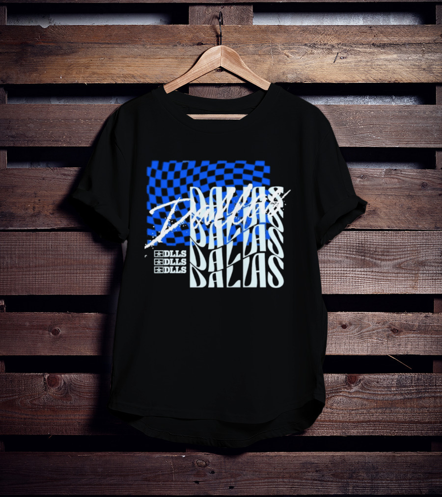 Dallas Checkered Blue Sports Texas Word T-Shirt