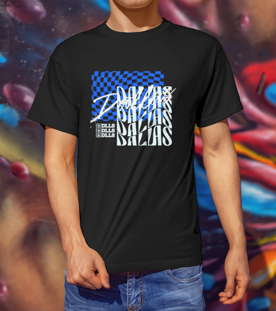Dallas Checkered Blue Sports Texas Word T-Shirt