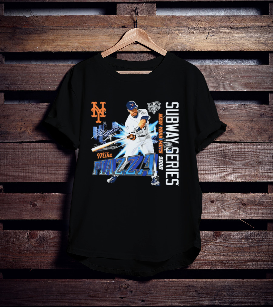 New York Mets Mike Piazza 2000 Subway Series Urban Baseball Action T-Shirt