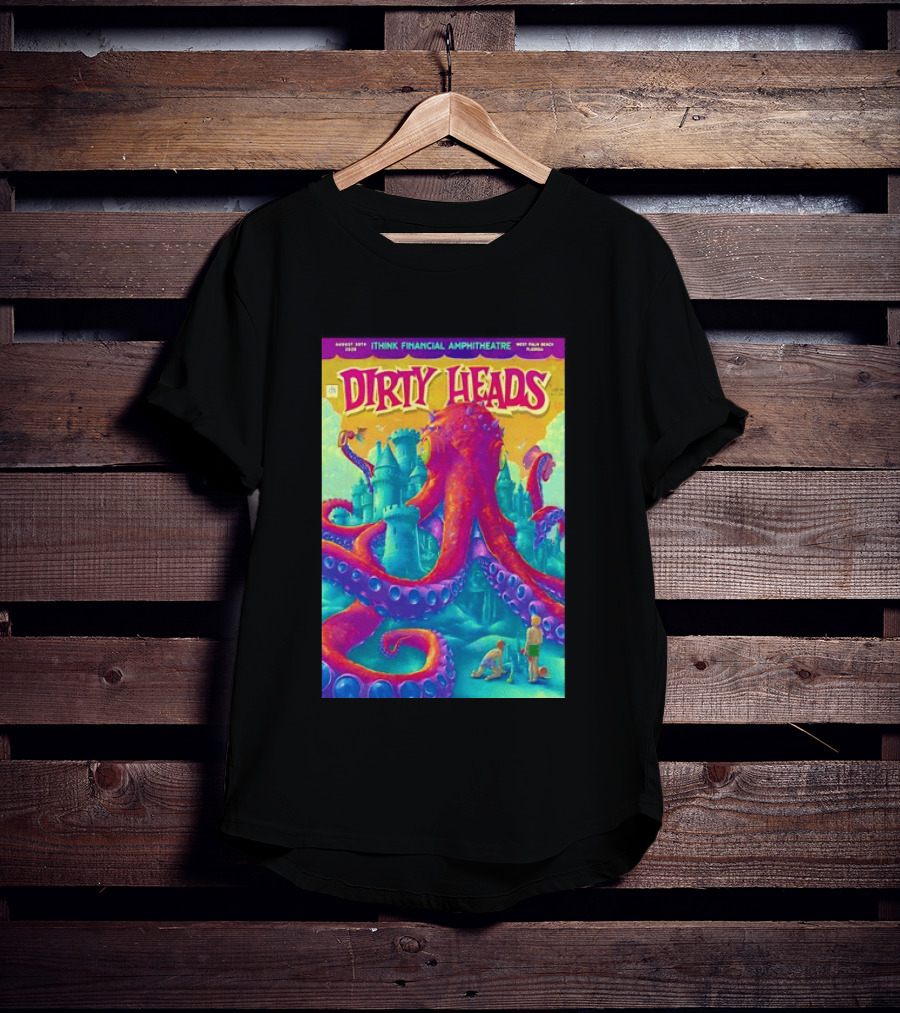 Dirty Heads August 30th 2026 IThink Financial Amphitheatre West Palm Beach Colorful Octopus And Castle T-Shirt