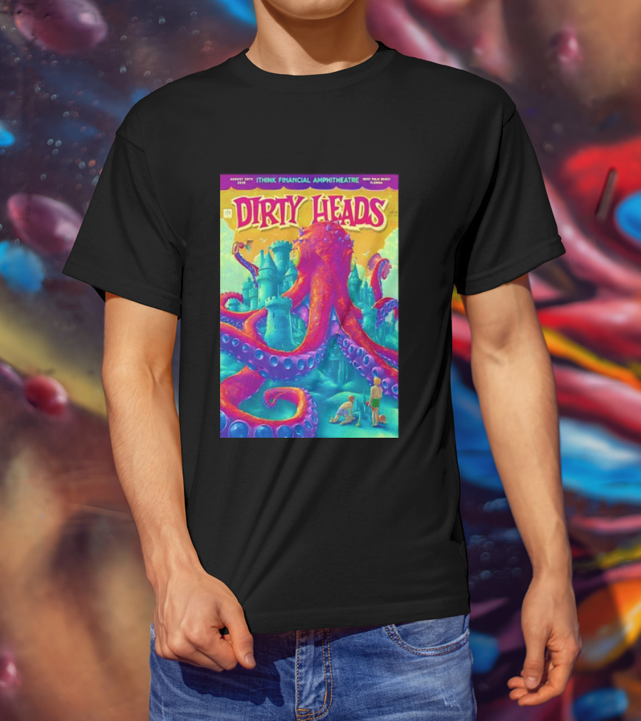 Dirty Heads August 30th 2026 IThink Financial Amphitheatre West Palm Beach Colorful Octopus And Castle T-Shirt