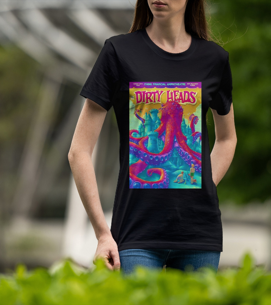 Dirty Heads August 30th 2026 IThink Financial Amphitheatre West Palm Beach Colorful Octopus And Castle T-Shirt