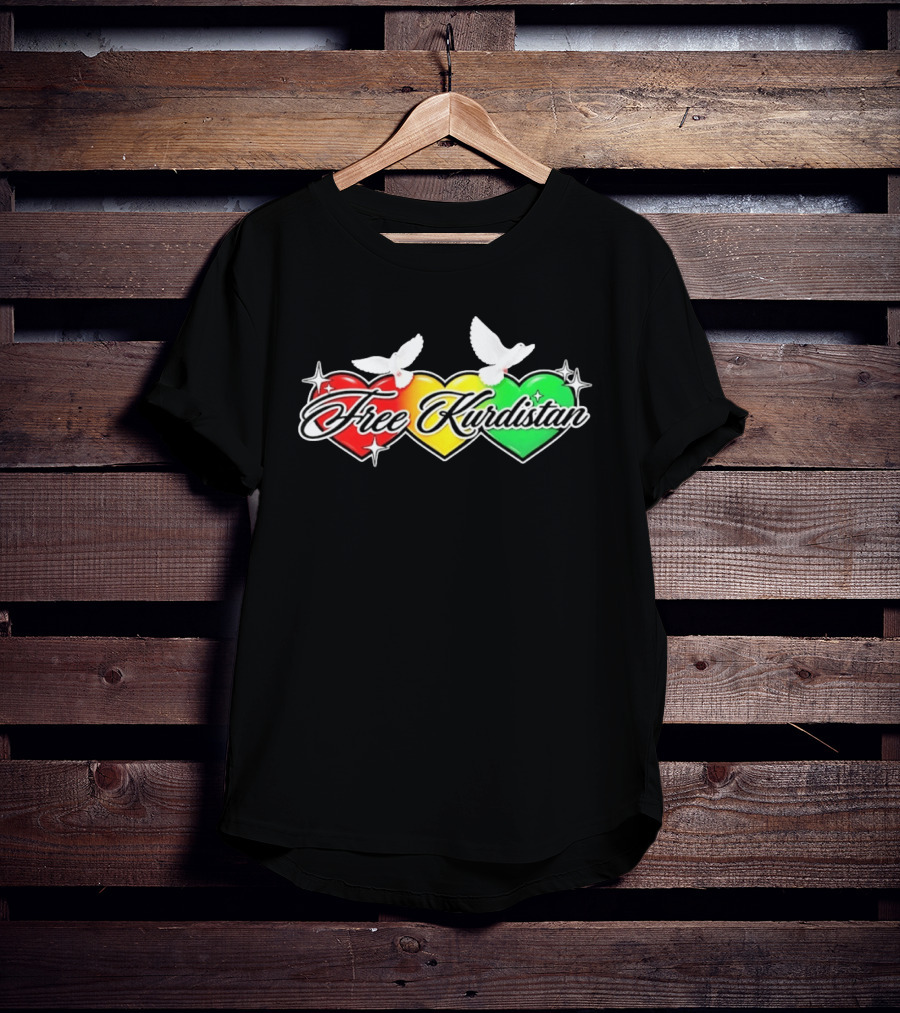 Free Kurdistan Red Yellow Green Hearts Doves T-Shirt