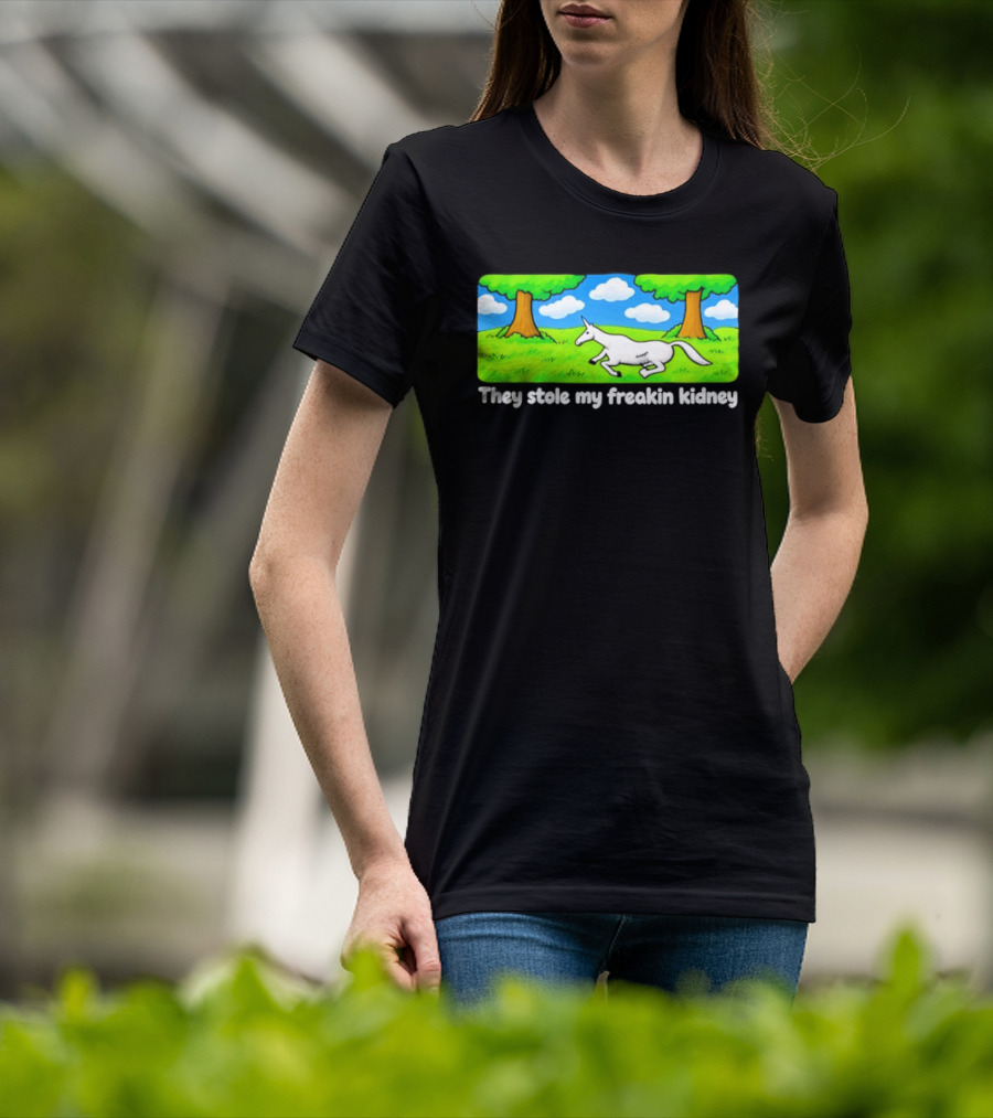 They Stole My Freakin Kidney Unicorn Cartoon Scene T-Shirt
