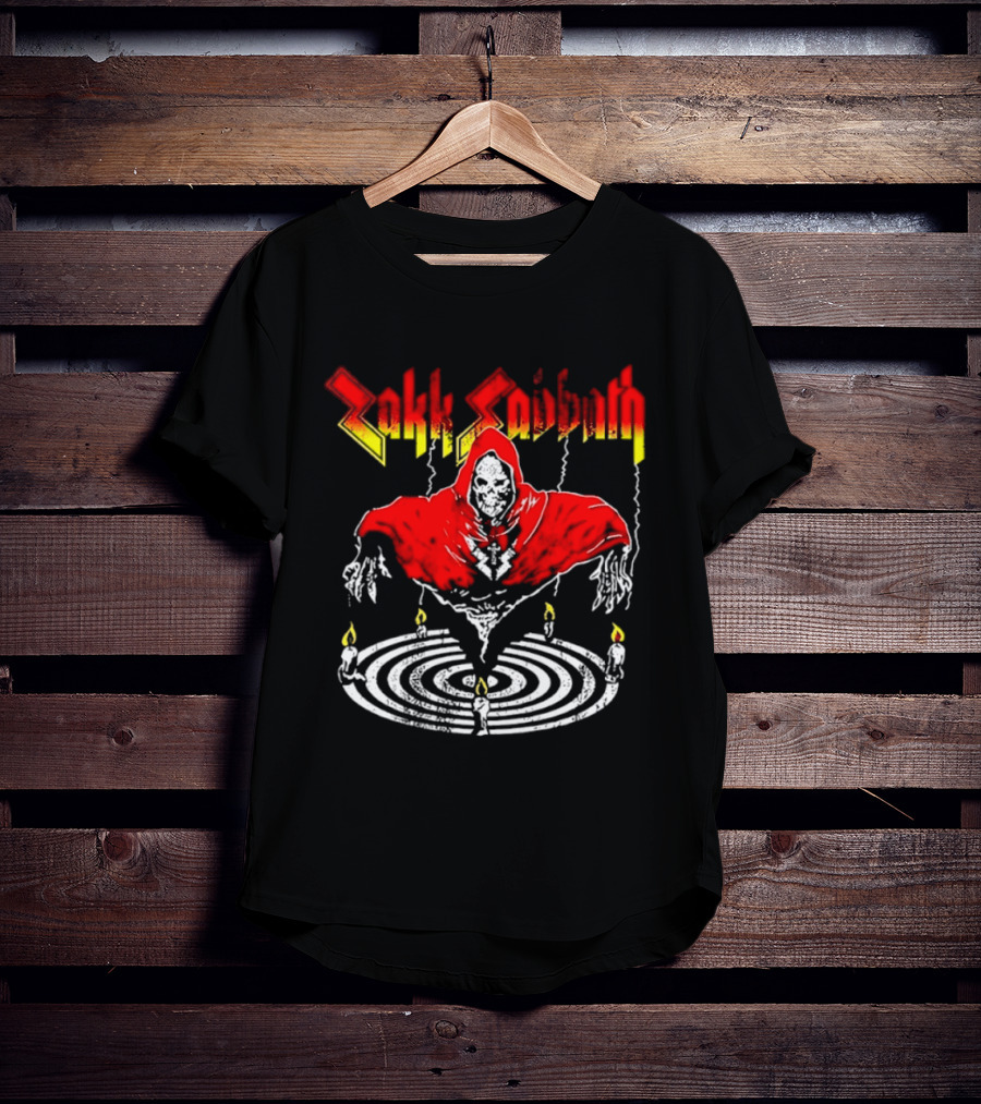 Zakk Sabbath Distressed Heavy Metal Red Ripped Robe Candles T-Shirt